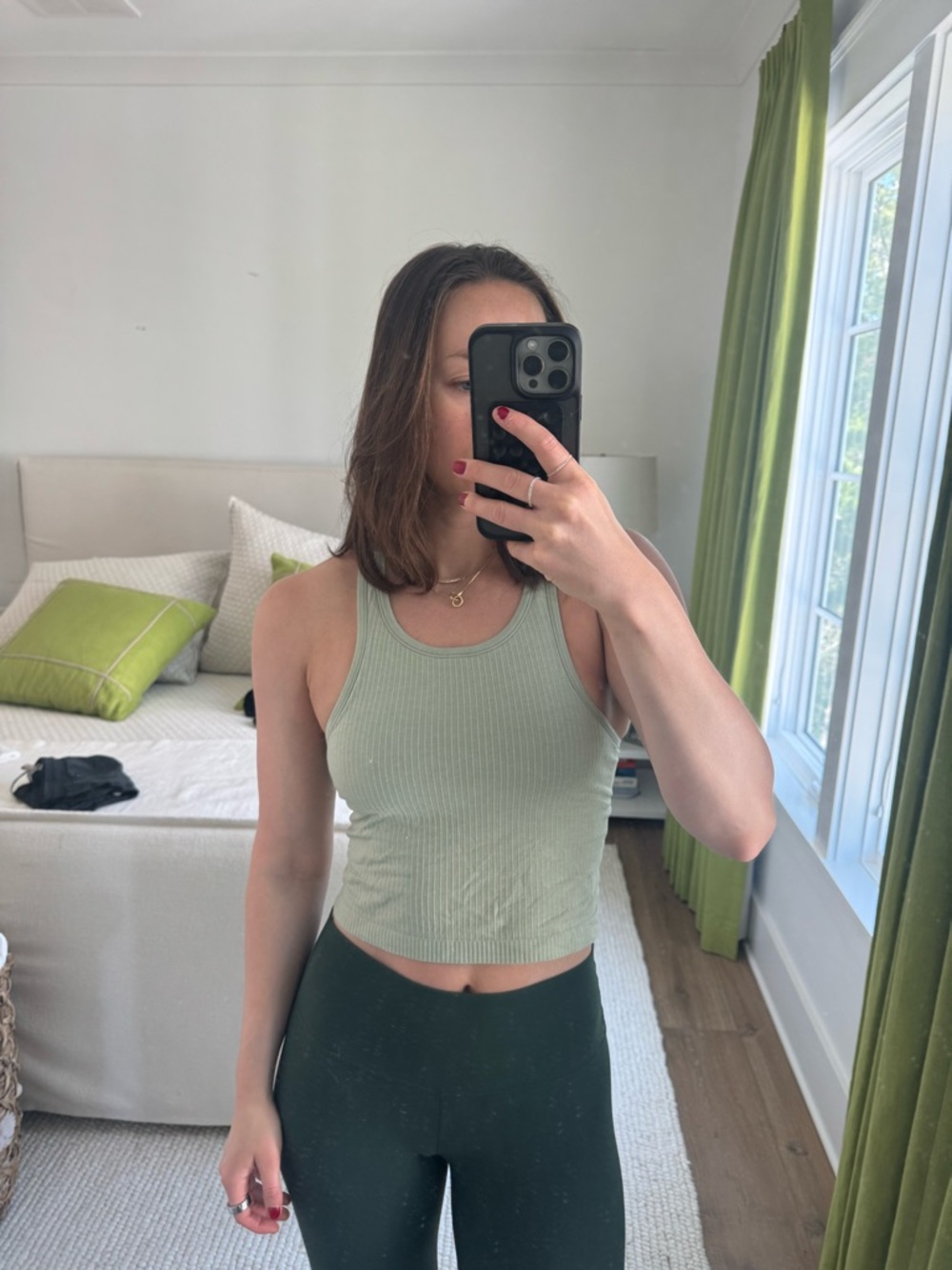 Ribbed Racerback Crop Tank Top - Sage Green